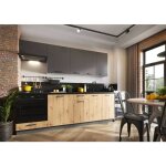 Cuisine complète julia 240 cm emplacement four encastrable - chêne / gris Cuisine complète julia 240 cm emplacement four encastrable - chêne / gris