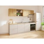 Cuisine compl�te - avec plan de travail 242 cm - beige et naturel clair - yorina
