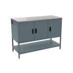 Cuisine dext�rieure en acier bleu gris 3 portes. 1 �tag�re l120cm