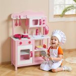 Cuisine pour enfants accessoires en bois appareils �lectrom�nagers compacte sons rose