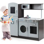 Costway cuisine enfant en bois avec sons rel jouet cuisinire avec four micro - ondes rfrigrateur ...