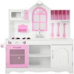 Costway cuisine enfants dinette en bois avec evier four micro - ondescuisinires 3 spatules 109 x 32 ...