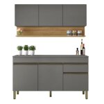 Cuisine equipe - line - imitation chne et gris - 6 portes - 1 tiroir - l 150 x h 200 cm