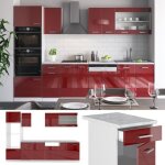 Cuisine r - line 300 cm avec armoire haute pt marbre bordeaux haute brillance / blanc vicco