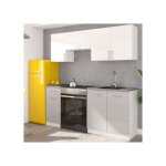 Cuisine lecco 180 meubles bas gris brillant meubles hauts blanc brillant sans plan de travail