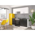 Cuisine lecco 180 noir brillant meubles bas blanc mat meubles hauts plan de travail blanc