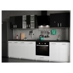 Cuisine lecco 280 blanc brillant meubles bas blanc brillant meubles haut brillant noir plan de travail ...