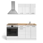 Cuisine r - line 160cm avec meuble four encastrable avec plan de travail blanc brillant / blanc blanc ...