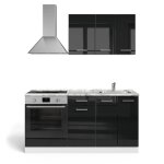 Cuisine r - line 160cm avec meuble four encastrable avec plan de travail noir brillant / blanc blanc ...