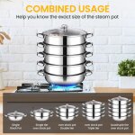 Cuit - vapeur 30cm - 304 inox - cuiseur vapeur � cinq couches - avec couvercle en verre - compatible ...