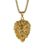Cupimatch homme lion pendentif en or tte de lion en acier inoxydable pendentif 55cm avec chane