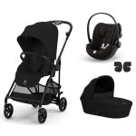 Cybex - poussette trio melio carbon + si�ge auto cloud g comfort + nacelle melio cot magic black