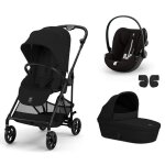 Cybex - poussette trio melio carbon + si�ge auto cloud g plus + nacelle melio cot magic black