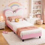 Dadea lit enfant rembourr� rose 90x190 avec t�te de lit lits princesse fille avce led t�te de lit papillon ...