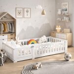 Dadea lit inspiration montessori blanc 90x190 lit au sol lit enfant au sol avec barriere bois pin pour ...