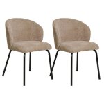 Dalida - lot de 2 chaises incurv�es tissu boucl� beige pieds m�tal noir