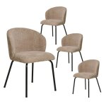 Dalida - lot de 4 chaises incurv�es tissu boucl� beige pieds m�tal noir