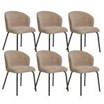 Dalida - lot de 6 chaises incurv�es tissu boucl� beige pieds m�tal noir