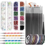 Damily kit manucure 32pcsavec 15 pinceaux gel nail art5 stylos  points10 x bande adhsive pour nail ...