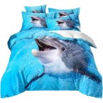 Dauphin housse de couette pour chambre denfant 1 personne 90x190 / 65x65 (2 piece) lit enfant bleu mer ...