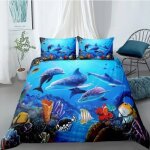Dauphins mignons sous la mer parure de lit 3 pieces 1 housse de couette 200 * 200cm et 2 taies doreillers ...