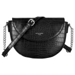 Sac bandoulire - david jones - petit sac epaule cuir pu crocodile femme - besace demi - lune - noir