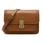 Sac bandoulire - david jones - petit sac epaule femme cuir pu rigide - rabat joli fermoir - marron cognac ...
