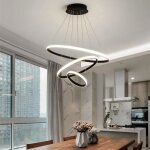 Dorlink suspension led 75w - 3 anneaux design moderne rond noir - 3000k / 4500k / 6500k - salon chambre ...