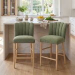 Dayalane lot de 2 tabouret de bar en chenille pieds en bois chaise de bar avec dossier matelass� en coquillage ...