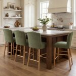 Dayalane lot de 4 tabouret de bar en chenille pieds en bois chaise de bar avec dossier matelass� en coquillage ...