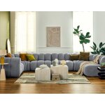 Debbie - canap� modulable panoramique dangle droit 7 places en tissu textur� - gris