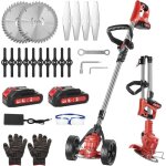 D�broussailleuse �lectrique 21v avec roues 2 batteries 2. 0ah 3 lames l�g�re et pliable jardin et pelouse ...