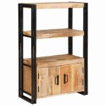 (soldes dec)biblioth�que - vidaxl - meuble �tag�re - support livres - avec portes bois de mangue massif ...