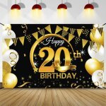 Deco 20 ans noir or - banderole anniversaire et d�coration de porche banni�re de f�te et signe pour maison ...