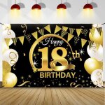 Deco anniversaire 18 ans noir et or - banderole joyeux banni�re pour d�coration portetoile murale maison ...