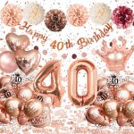 D�co anniversaire 40 ans femme - or rose : ballon 40 ans ballons alu c?urs couronnes banni�re joyeux ...