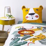Cte deco parure de lit enfant rversible lion vert et jaune housse de couette 140x200cm + 1 taie doreiller ...