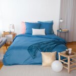 Cote deco parure de lit satin 100% coton - housse de couette 240x220 cm + 2 taies doreiller - bleu canard ...