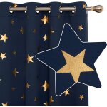 Deconovo lot de 2 rideau occultants  oeillets rideaux etoiles dors pour salon enfant 117x 138 cm bleu ...