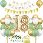 D�coration anniversaire 18 ans ballon 18 xxl vert et or kit ballon guirlande happy birthday deco banni�re ...