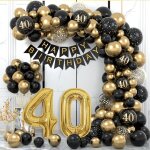 D�coration anniversaire 40 ans en noir et or - kit arche ballon pour f�te - pour femme et homme[yb212] ...