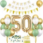 D�coration anniversaire 50 ans ballon 50 xxl vert et or kit ballon guirlande happy birthday deco banni�re ...