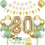 D�coration anniversaire 80 ans ballon 80 xxl vert et or kit ballon guirlande happy birthday deco banni�re ...