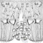 Décorations anniversaire argentés happy birthday bannière ballon rideau métallique coeur et étoiles en ... Décorations anniversaire argentés happy birthday bannière ballon rideau métallique coeur et étoiles en ...