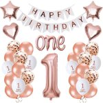 D�coration anniversaire fille 1 an - zokko - ballon or rose - banni�re joyeux anniversaire - 26 pi�ces ...