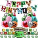 Dcoration anniversaire minecraft ballon fte de jeu vido bannire happy birthday topper gateau fournitures ...