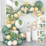 D�coration baby shower - zokko - 111 pi�ces - arche ballon vert sauge - bo�tes � ballons avec lettres ...