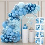 D�coration bapt�me gar�on - zokko - 131 pi�ces - 4 bo�tes � ballons - arche ballon bleu - 27 lettres