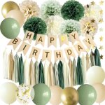 D�corations danniversaire vert sauge - febest - banni�re � happy birthday � - 20 guirlandes tyassel