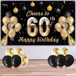 Dcoration de fte danniversaire 60 ans - bannire noire dore et noire - grand panneau en tissu - toile ...